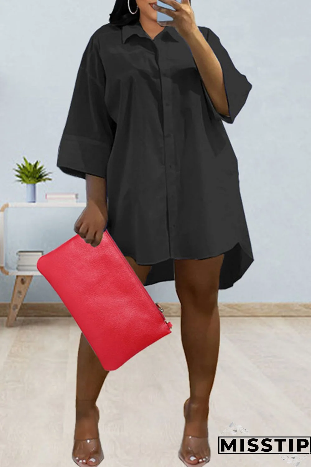 Green Casual Solid Patchwork Buckle Turndown Collar Shirt Dress Dresses