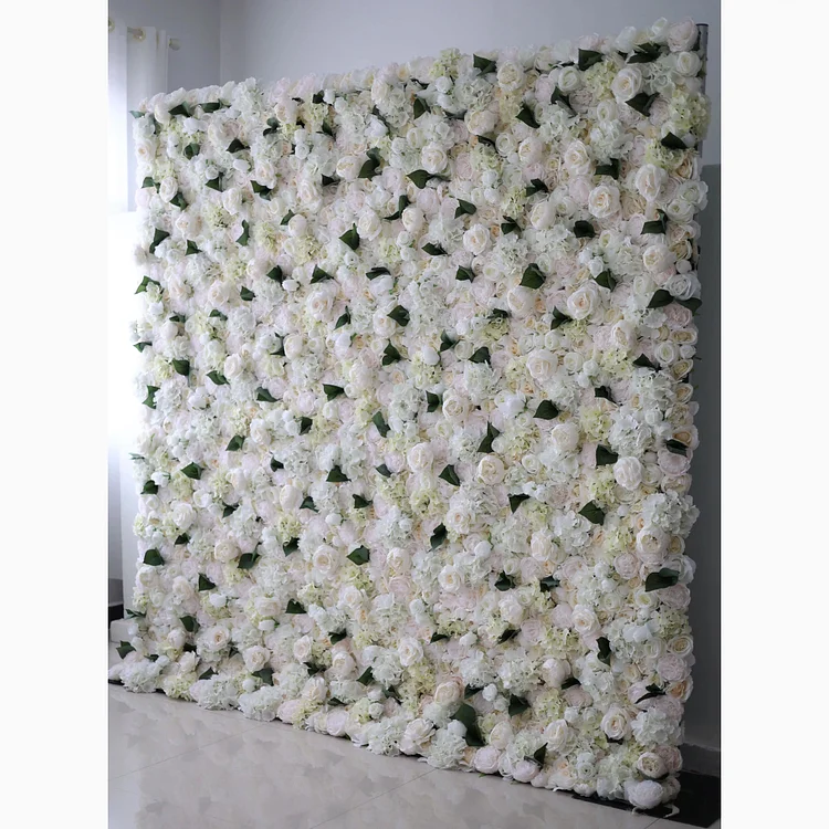 Showcases: Ivory Elegance &ndash; A Majestic Symphony of Roses in an Artificial Fabric Flower Wall-VF-212