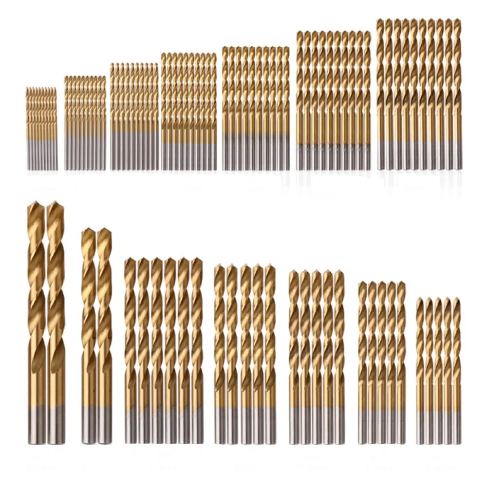 Titanium Twist Drill Bit Set, 135° Tip High Speed Steel Bit Kit 