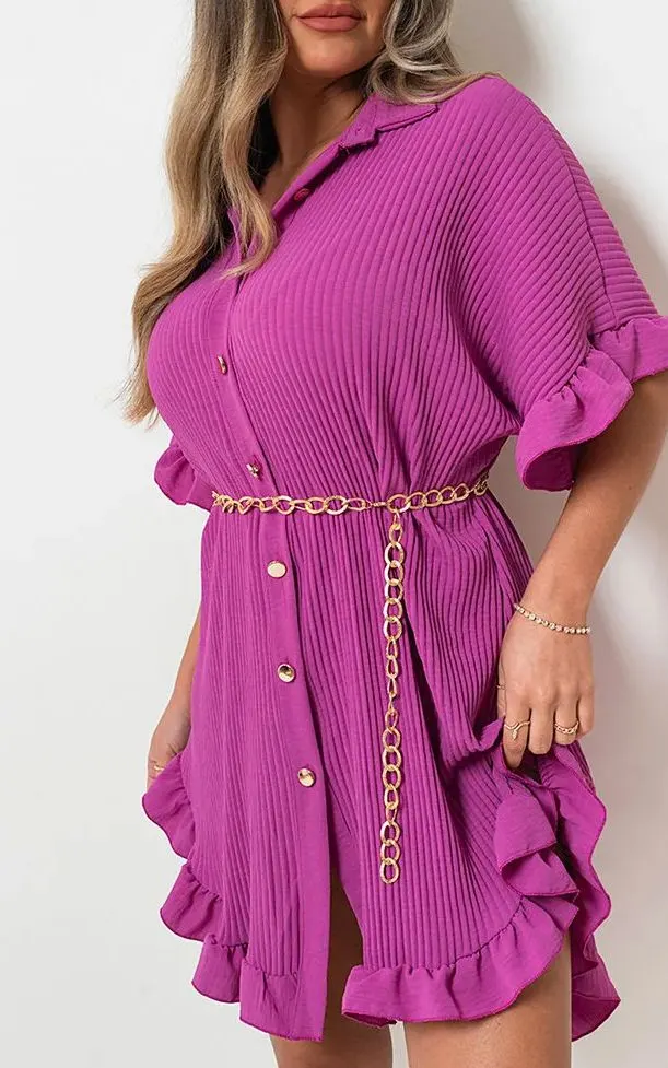 Ruffled Sleeve Button Front Mini Dress