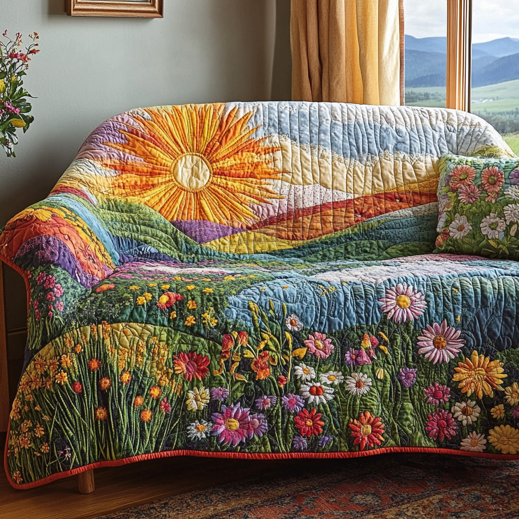 Floral Sunshine Hills Quilted Sofa Cover NCU0VL3008 everthome