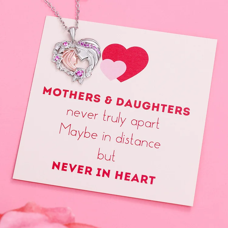 Mother and Daughter Never Truly Apart Mother and Daughter Necklace Heart Flower Pendant Necklace for Her