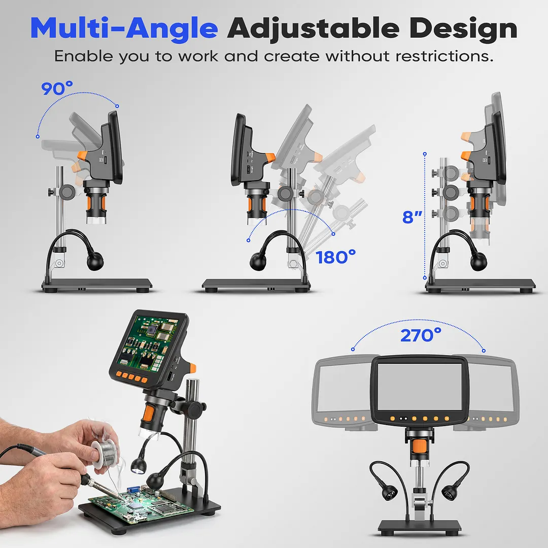 BEBANG 7" Coin Microscope, 1200X LCD Digital Microscope with 8 Adjustable LED Lights, 2 Flexible Side Lights, PC View Compatible with Windows Mac OS, 32GB