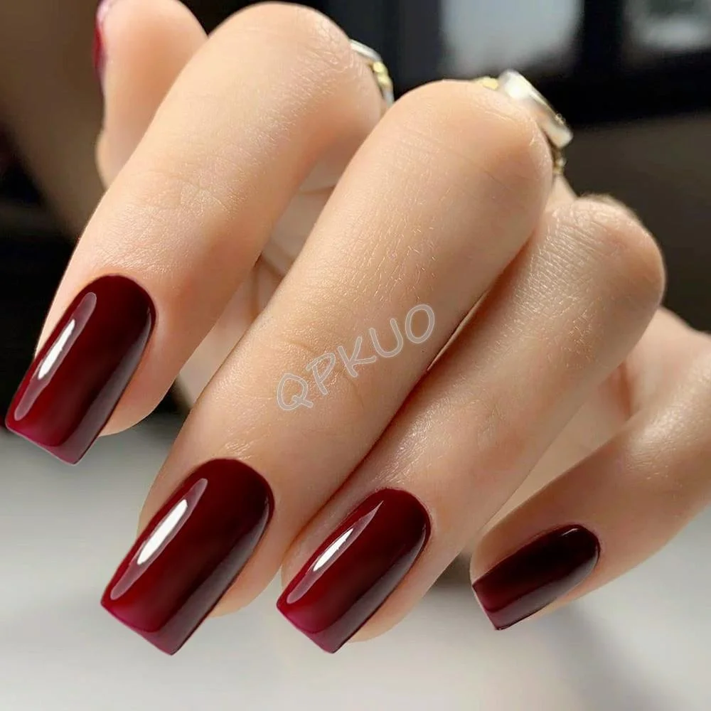 24Pcs Long Square Press On Fake Nails With Jelly Glue Shiny White Artificial False Fingernail Tip DIY Manicure Tools-Nail Inspo