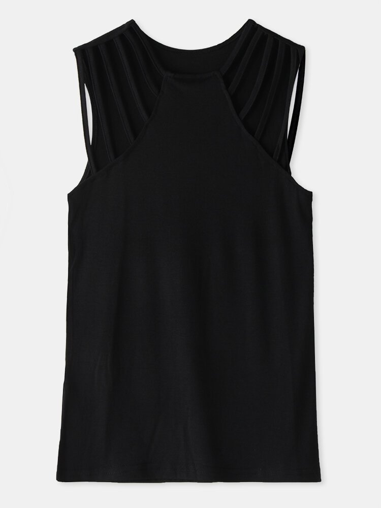 Solid Color Hollow Sleeveless Sexy Tank Top For Women P1843130
