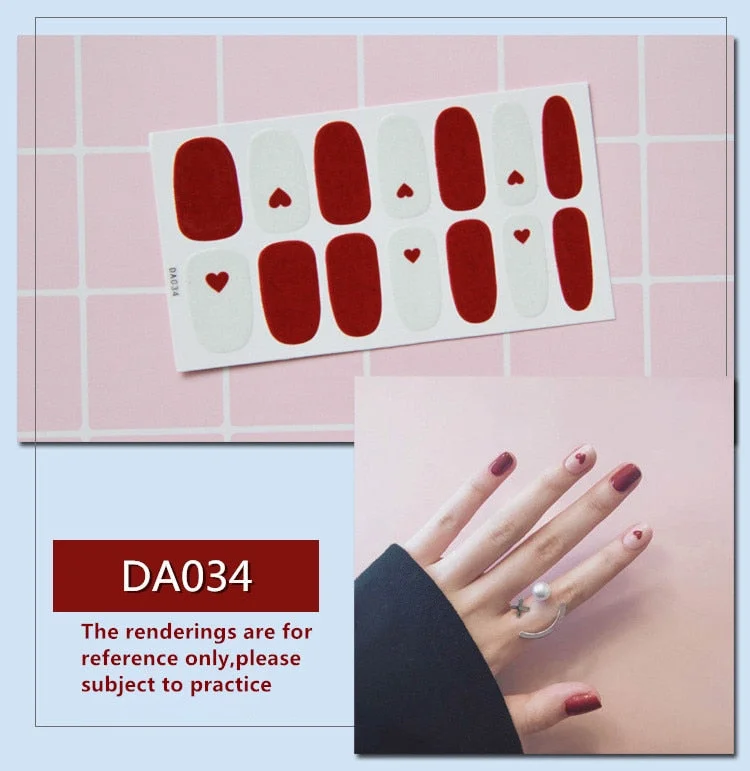 Full Cover Wraps Nail Polish Stickers Strips Plain Nail Art Decorations Heart Designs Glitter Powder Manicure Tips-Nail Inspo