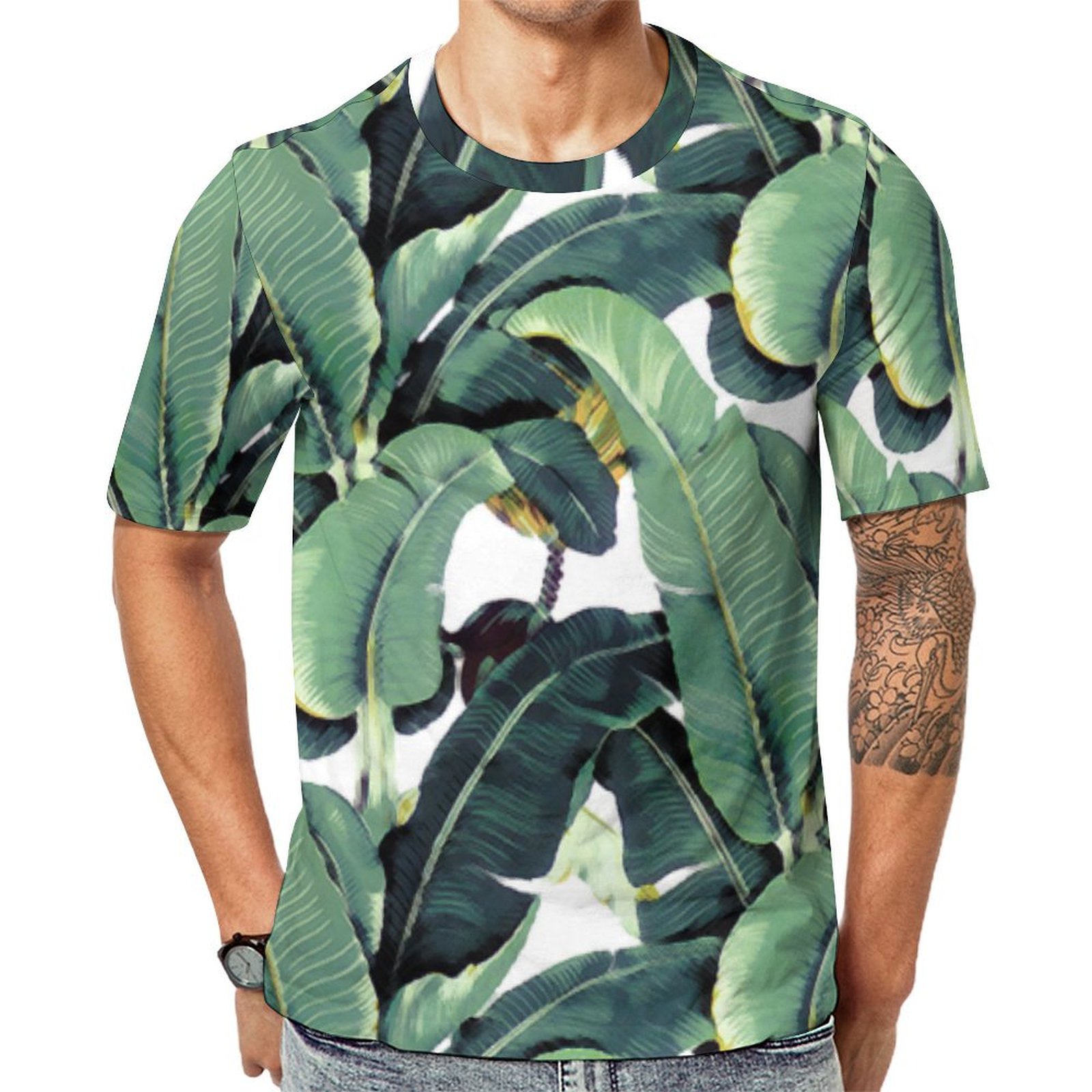 Tropical Banana Leaves Palm Short Sleeve Print Unisex Tshirt Summer Casual Tees for Men and Women Coolcoshirts