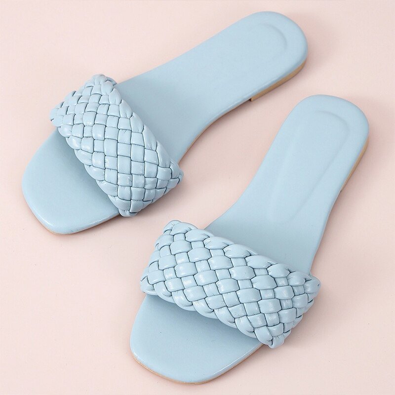 High Quality Casual Women Slipper Weave Home Ladies Flat Sandal Summer Comfortable Round Head Toe Solid Color Daily Women Shoes