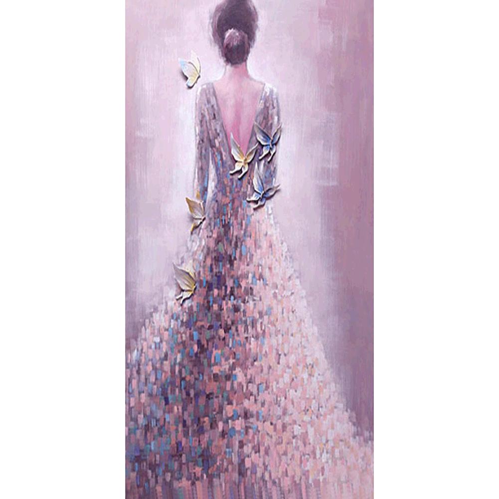 

45x85cm Round Drill Diamond Painting-Back View Woman, 501 Original