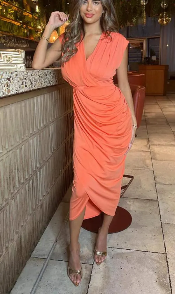 Duck Egg Wrap Draped Midi Dress