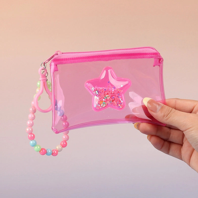Fashion Stars Pvc Quicksand Color Transparent Coin Purse Card Bag Mouth Red Envelope Earphone Bag Zipper Small Wallet Ornaments