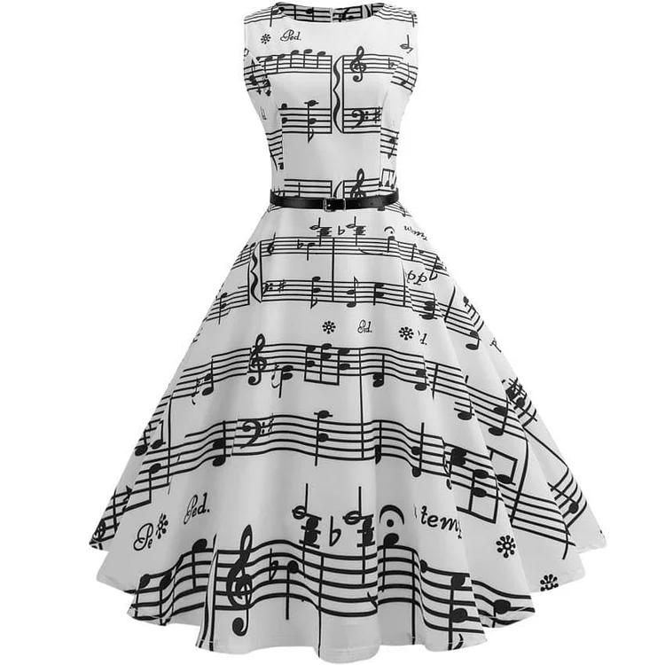 White Music Note Swing Dress SP13891