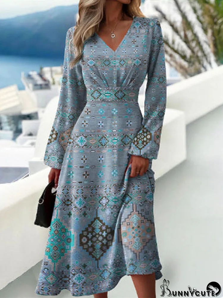 Women's Solid Color Stitching V-neck Long Sleeve Dress