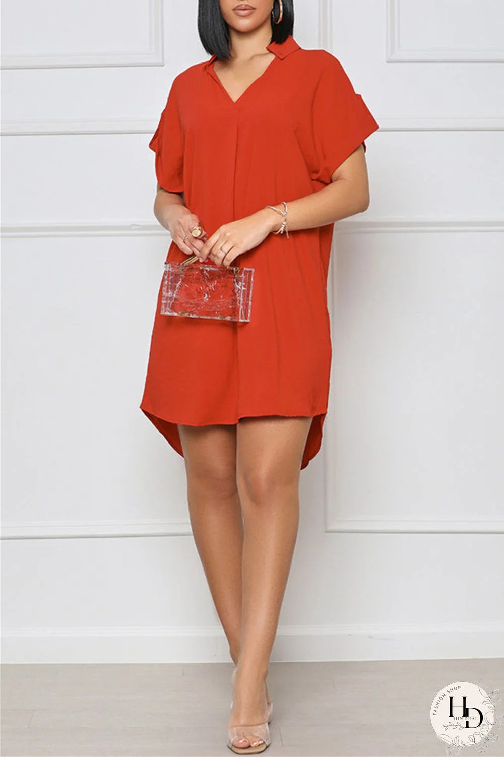 White Fashion Casual Solid Patchwork V Neck Short Sleeve Dress