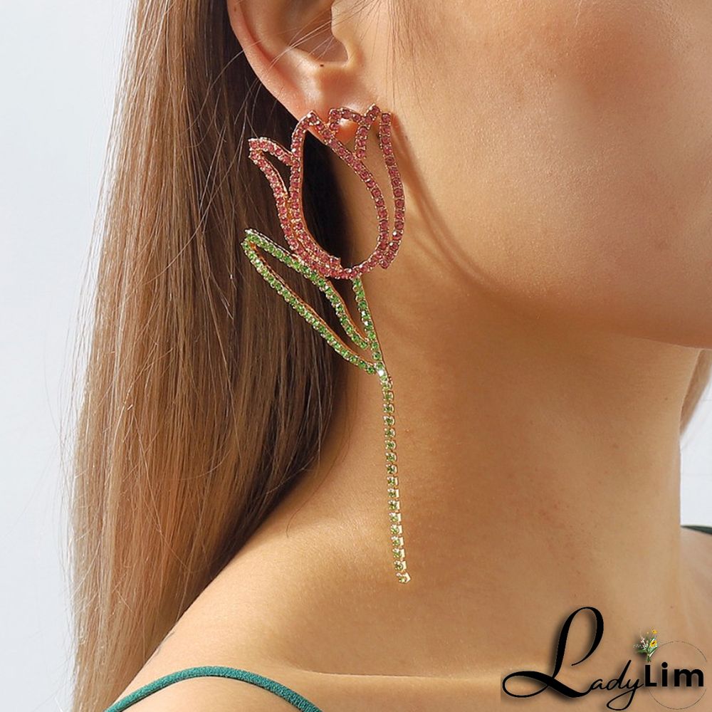 Pink Casual Patchwork Rhinestone Earrings