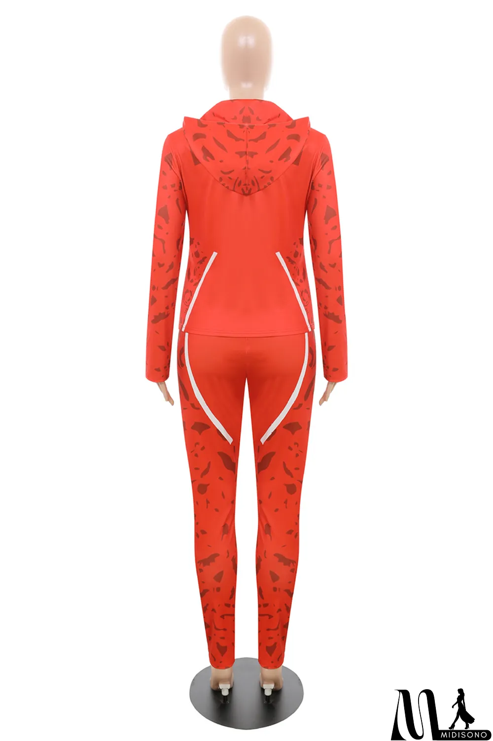 MidiSono - Blue Casual Print Split Joint Hooded Collar Long Sleeve Two Pieces