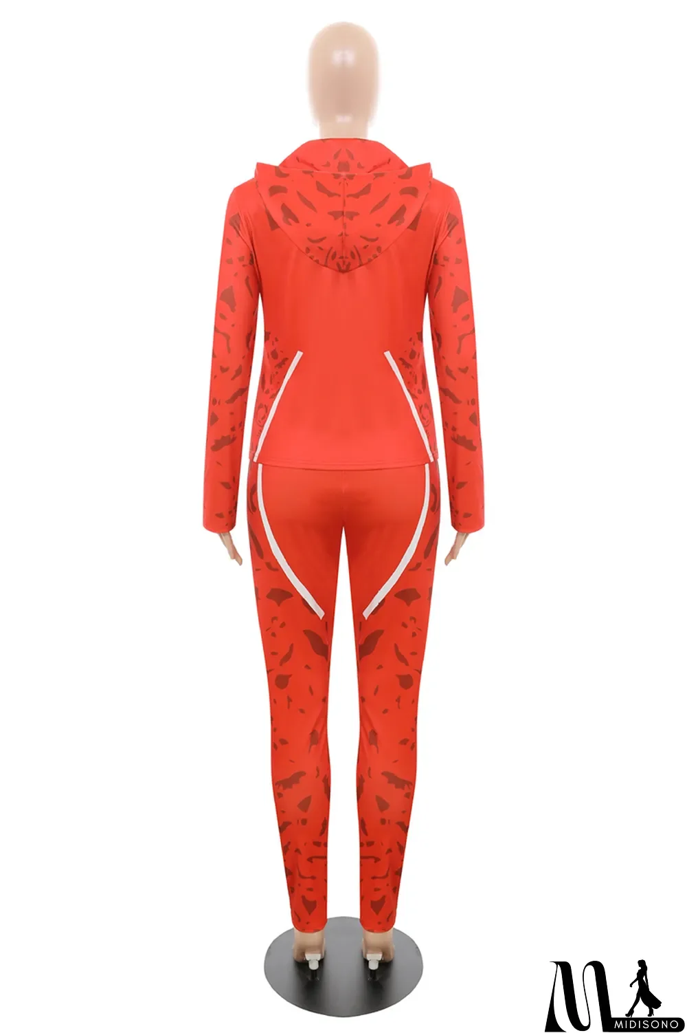 MidiSono - Blue Casual Print Split Joint Hooded Collar Long Sleeve Two Pieces