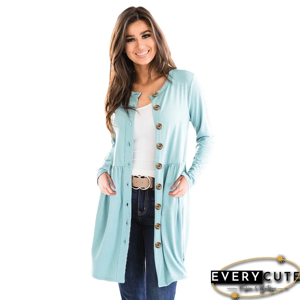 Light Blue Button Down Long Sleeve Cardigan