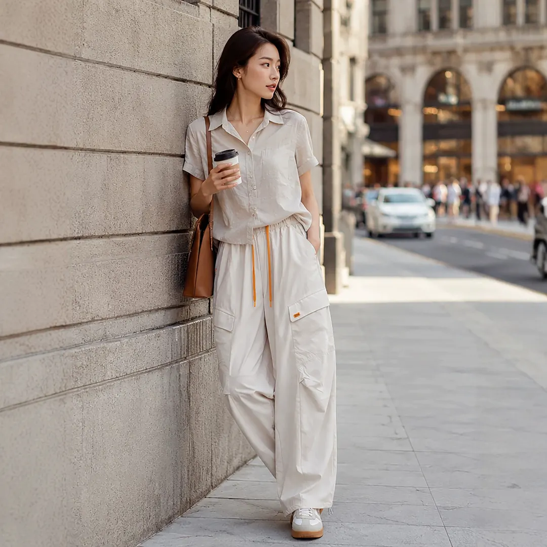 Women's Off White Drawstring Outdoor Cargo Pants