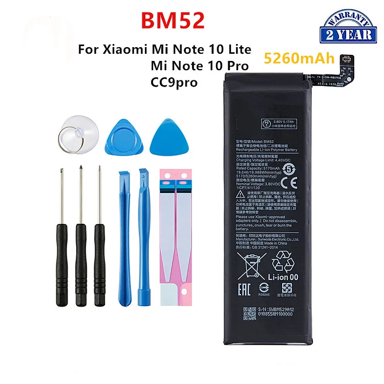 100% Orginal BM52 5260mAh Battery For  Xiaomi Mi Note 10 Lite / Mi Note 10 Pro / CC9pro CC9 Pro Phone  Batteries+Tools