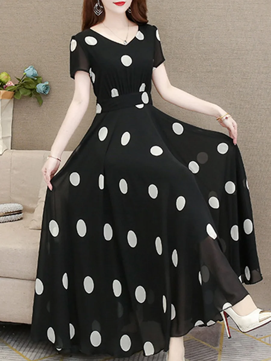 Polka dot short sleeve dress - SissiStyles.com