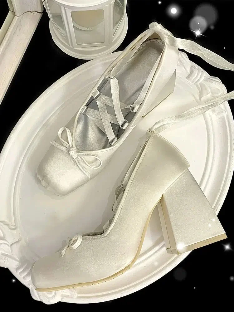 Brownm Bow Lace Up High Heels