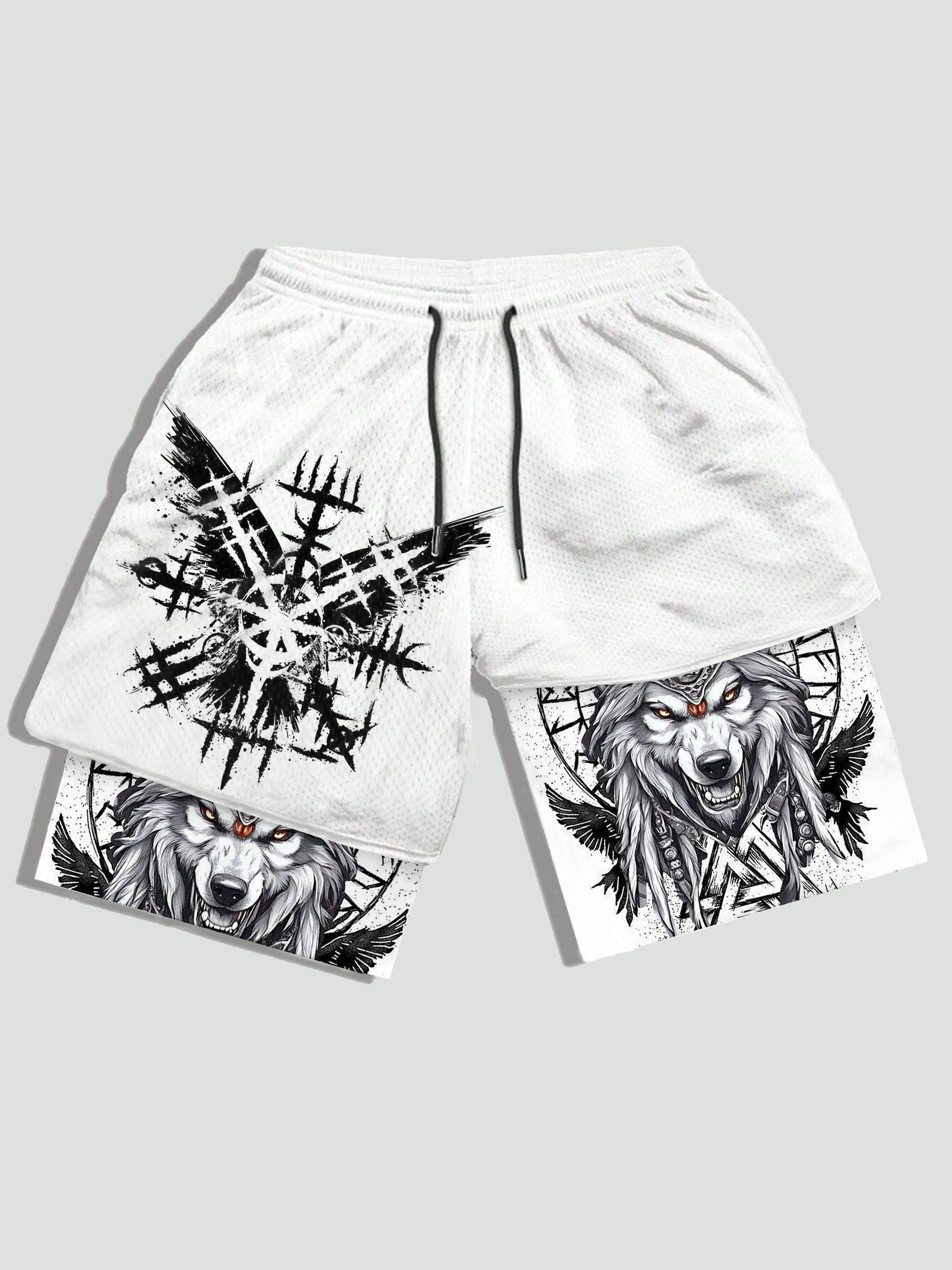 Viking men's giant wolf Odin knot rune pattern design shorts / Rvogue / Rvogue