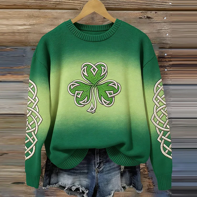 Women's Celtic Knot Clover Print Sweater