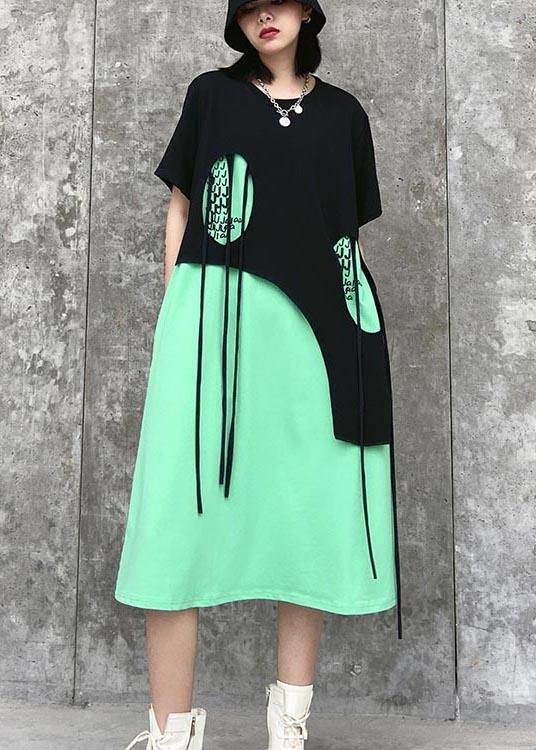 Italian Green Patchwork Hole Maxi Dresses Summer