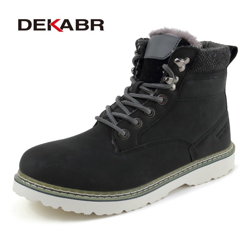 DEKABR Size 39~46 Winter Comfortable Warm Leather Boots Lace-Up Men Soft Casual Men Shoes Walking Plush Keep Warm Snow Boots