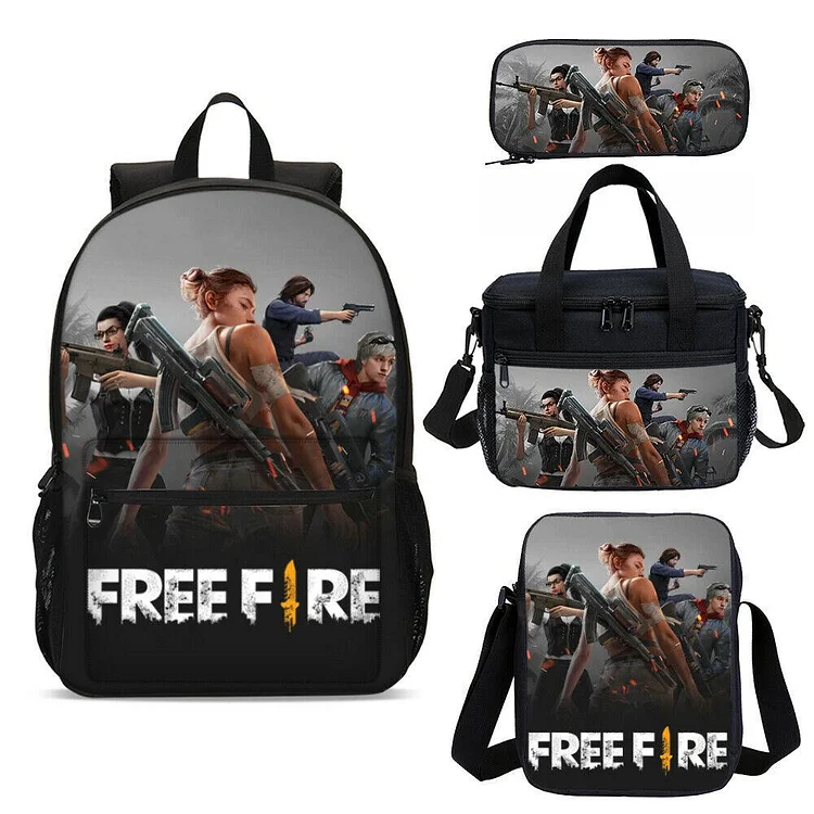 Mayoulove  Fire Backpack Lunch Bag Shoulder Bag Pen Case 4PCS For Boys Girls Students-Mayoulove