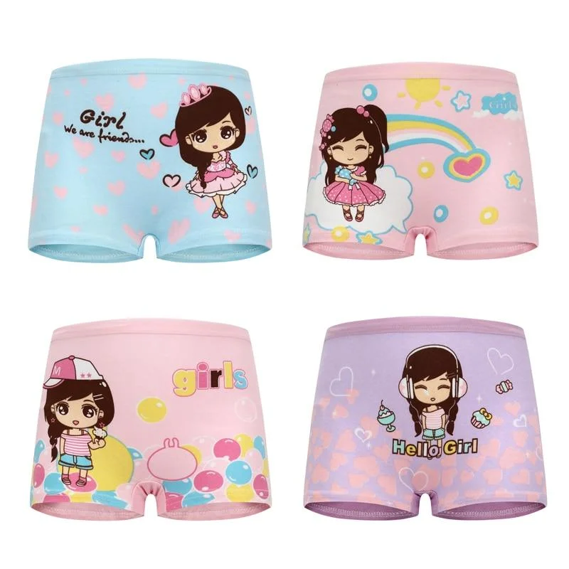 4 Pieces/Lot 2-12Y Children Underwear High Quality Cotton Girls Panties Cute Cat Pattern Kids Boxer Briefs Child Soft Girl Pants