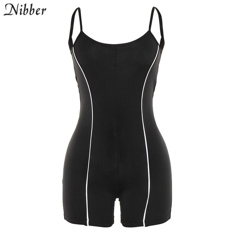summer Neon color Reflective sleeveless playsuit 2019 fashion Basic black Elastic casual ladies bodysuit Jogging suit Sportswear