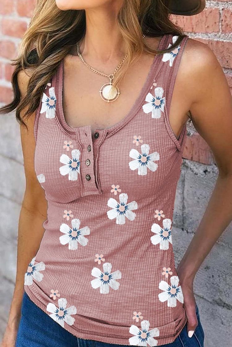 Women's Tank Tops Floral Print Button-up Top