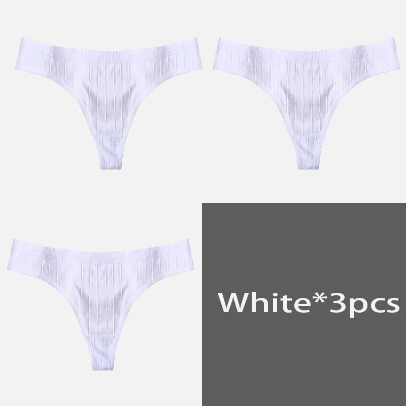 FINETOO Women's Underpants Sexy Lingerie Cotton G-String 3Pcs Panties Comfortable Thong Low-Rise Underwear Women String Intimate
