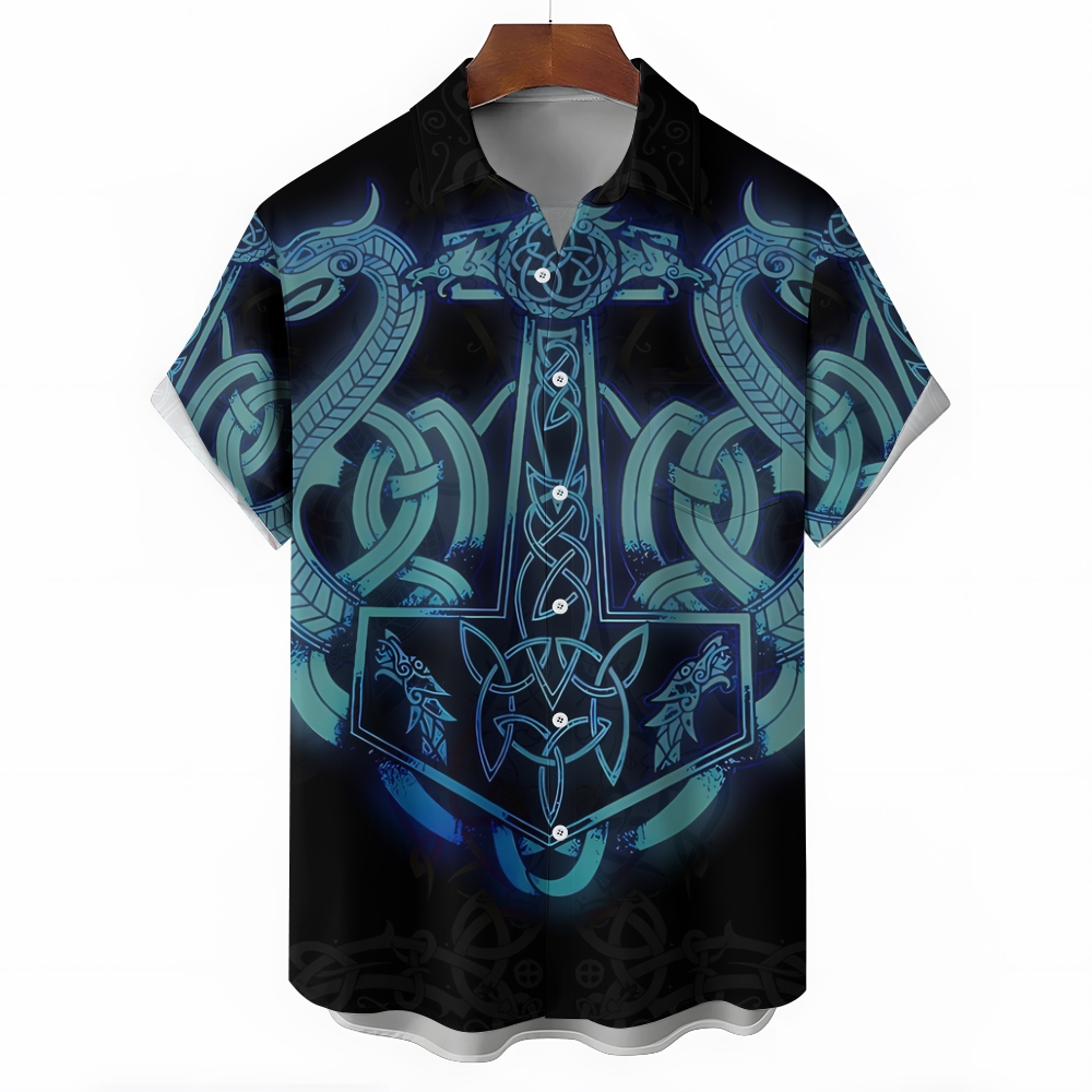 Norse Blue Dragon's Shield Aloha Shirt