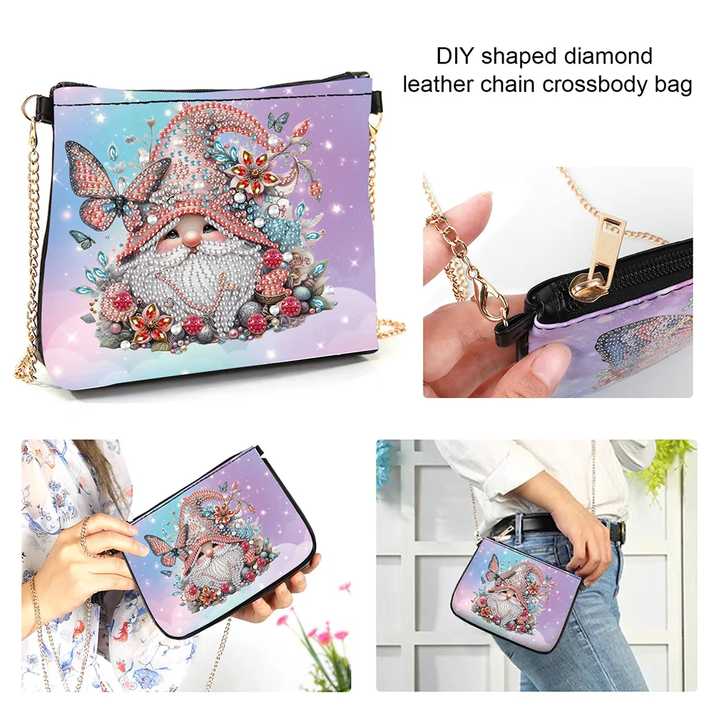 Butterfly Gnome Diamond Painting Coin Chain Purse 5D Diamond Handmade Chain Bag