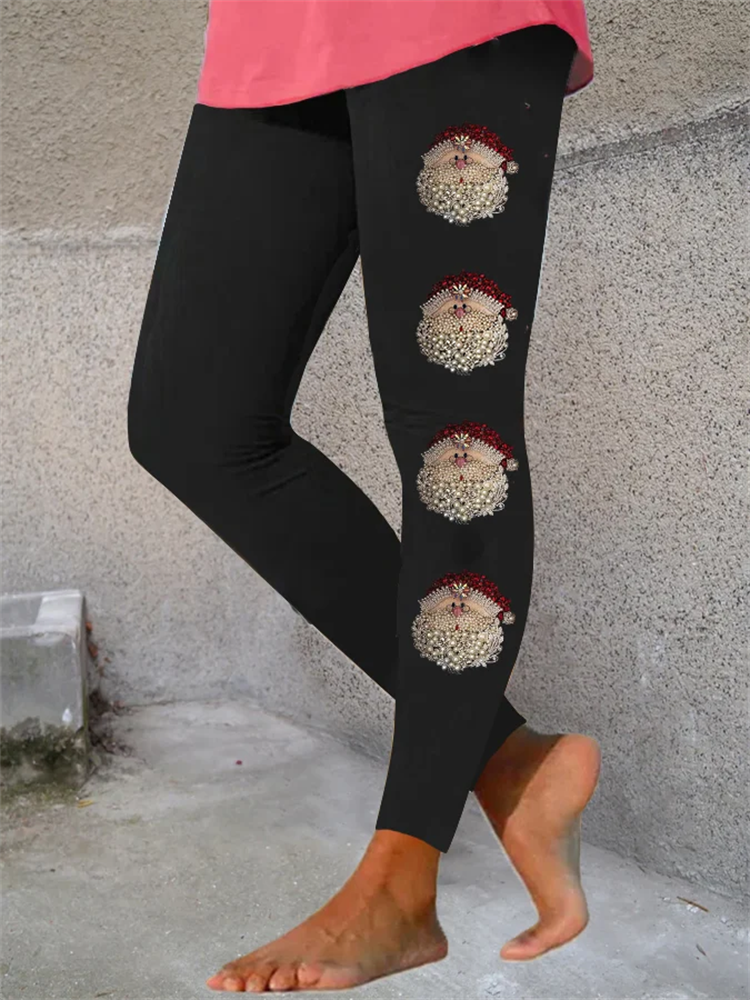 Women's Christmas Santa Claus Jewel Art Print Leggings