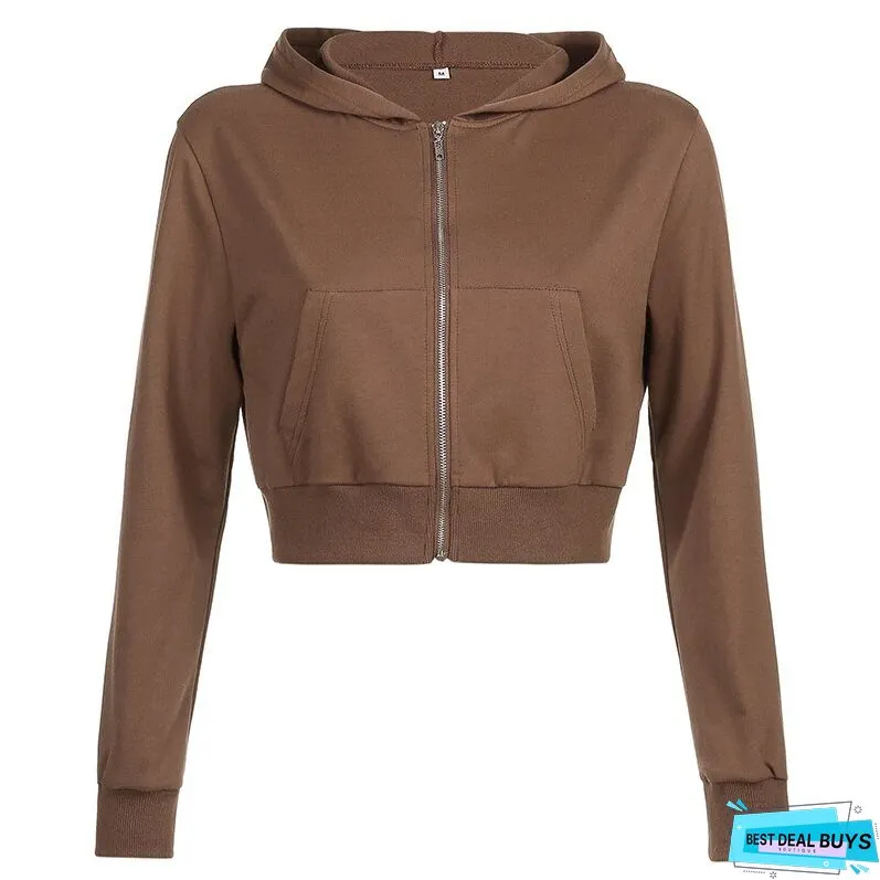 Christmas Gift JMPRS Autumn Fashion Women Cropped Sweatshirts Harajuku 90s Hoodies Female Streetwear Aesthetics Zip Up Hooded Y2K Short Tops