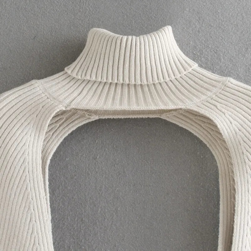 Spring and summer women's sweater casual solid color high neck long sleeve sweater