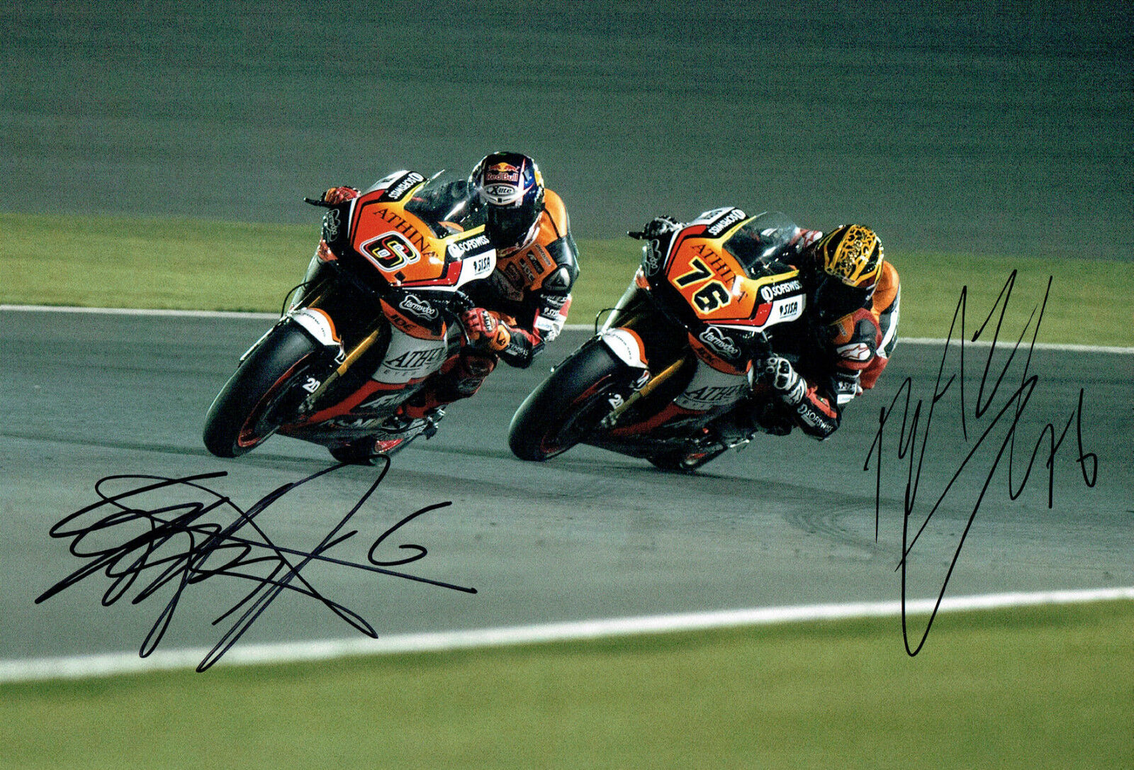 Loris BAZ & Stefan BRADL SIGNED 12x8 Autograph Photo Poster painting Forward Racing AFTAL COA