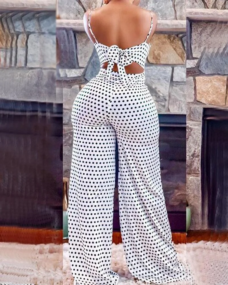 Spotted Print Suspender Jumpsuit