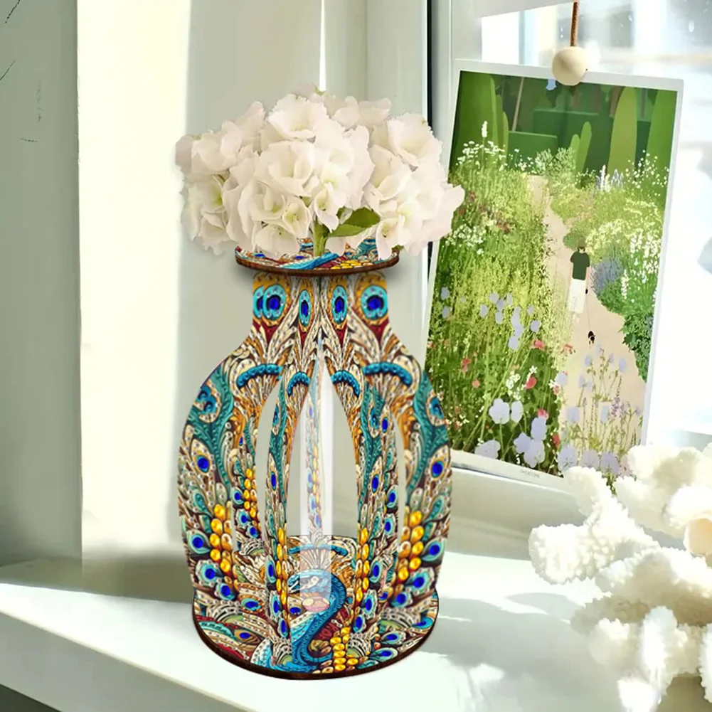 Peacock Diamond Painting Flower Vase Desktop Diamond Art Kits for Home Decor