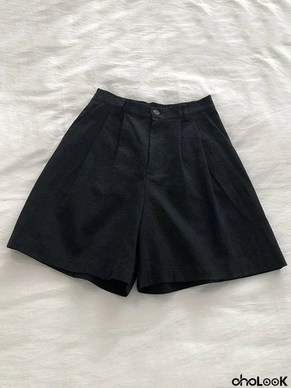 Loose Wide Leg Elasticity Pleated Solid Color Shorts