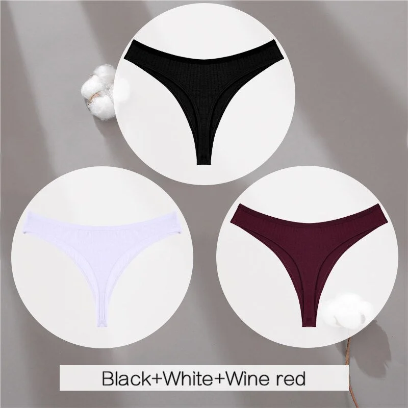 FINETOO Cotton Thongs Women 3Pcs/set Soft T-back Underpants S-XL Ladies G-string Underwear Low Waist Cotton Panty Lingerie New