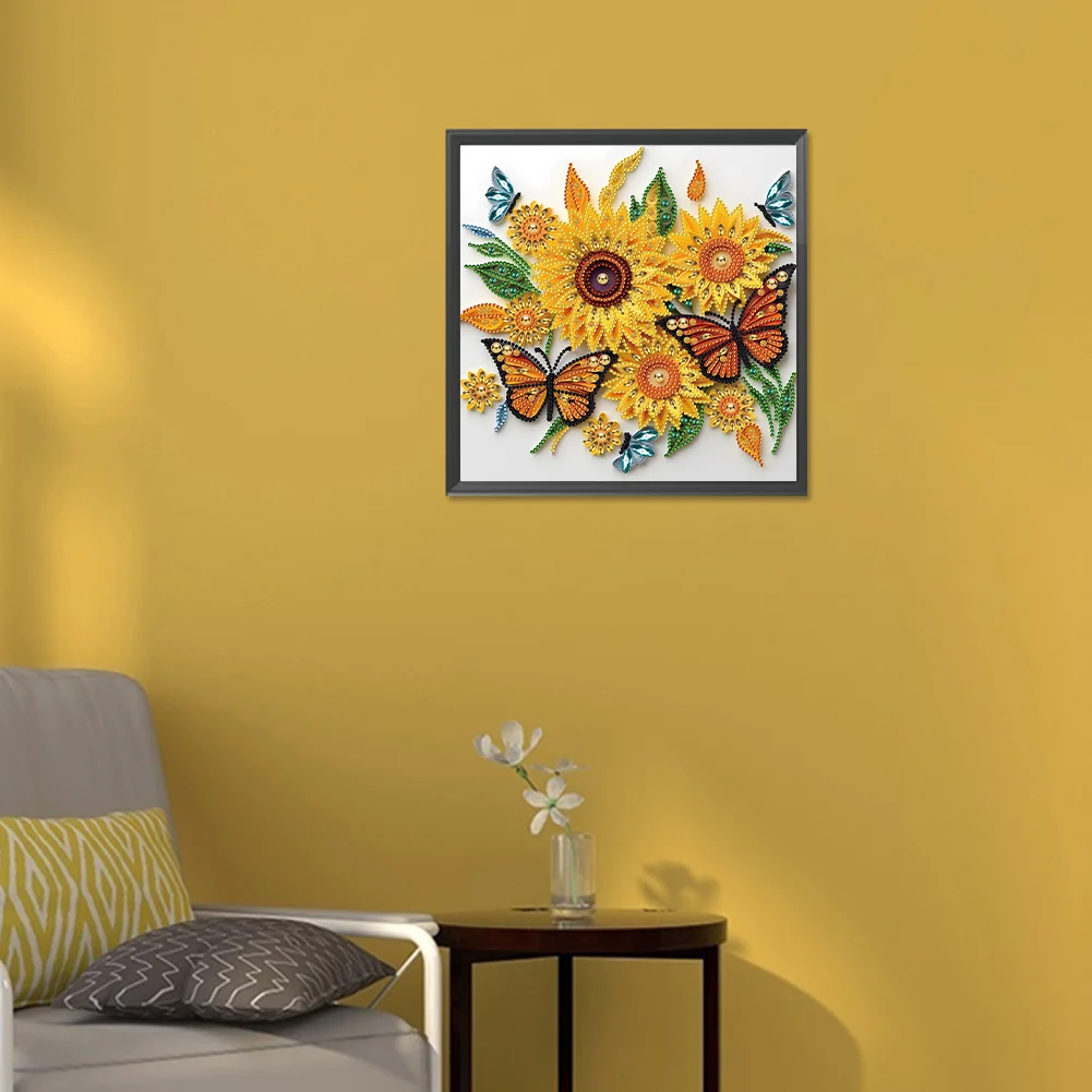 Diamond Painting - Partial Special Shaped Drill - Sunflower Butterfly(30*30cm)