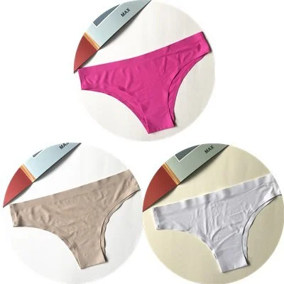 New Fashion Ice Silk Seamless Briefs Plus Size Sexy Breathable Solid Pure Color Black Low-Rise Panties Women Underwear Briefs