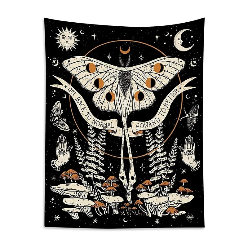 Floral Moon Tapestry Mushroom Trippy Moth Wall Hanging Moon Phase Celestial Star Tapestries Room Bedspread Throw Cover Decor