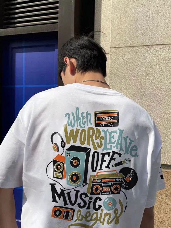When Words Leave Off Music Begins Printing Casual Men's T-shirt