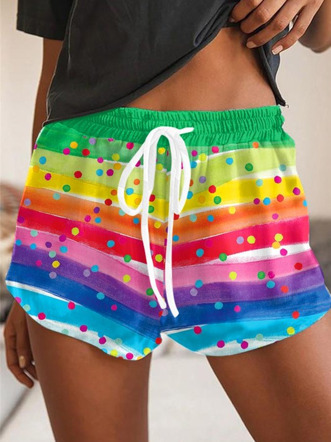 Rainbow Polka Dot Print Shorts